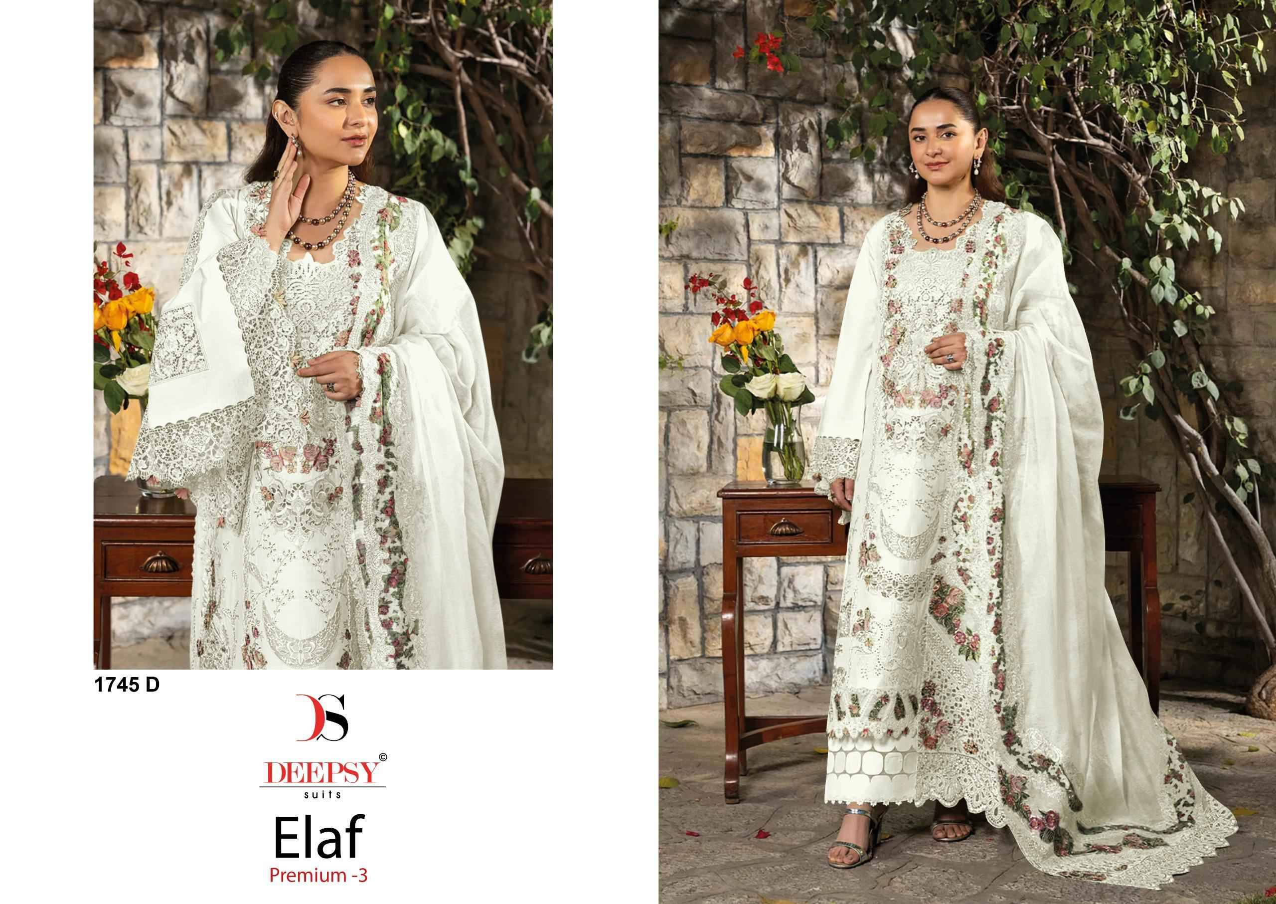 ELAF Premium-3 1745 Series Luxury Lawn by DEEPSY SUITS Pakistani Stylish Beautiful Colourful Printed & Embroidered Party Wear & Occasional Wear Pure cotton Dresses At Wholesale Price